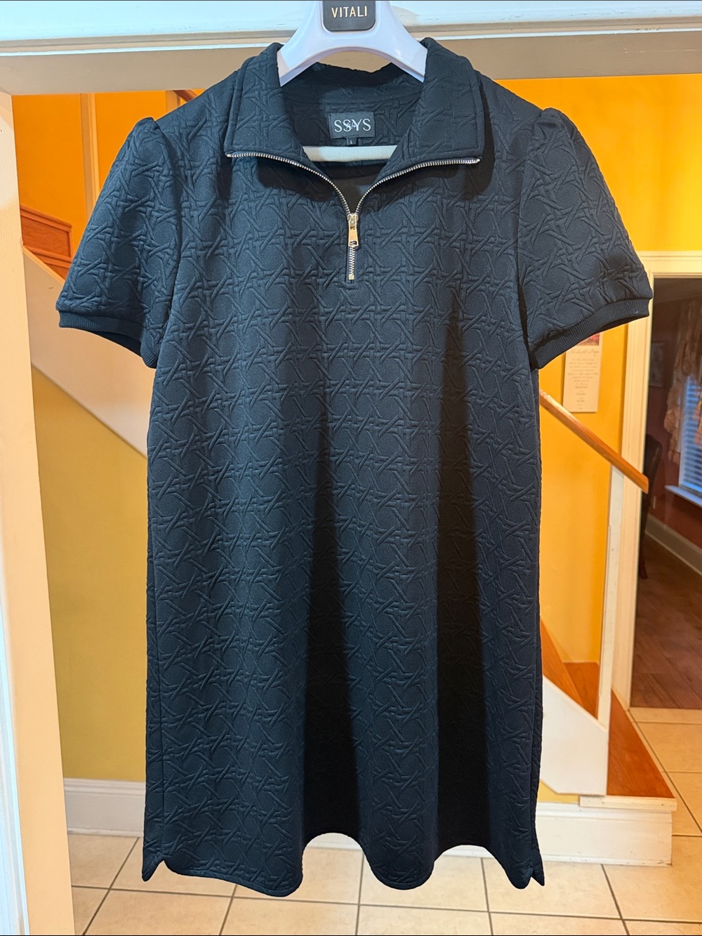 SSYS Black Textured Half-Zip Mini Dress